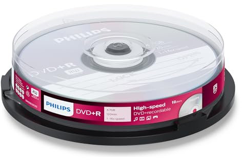 Philips DR4S6B10 °F Blank DVD + R 4.7 GB Data/120 Min Video, 16X, SPINDLE of 10