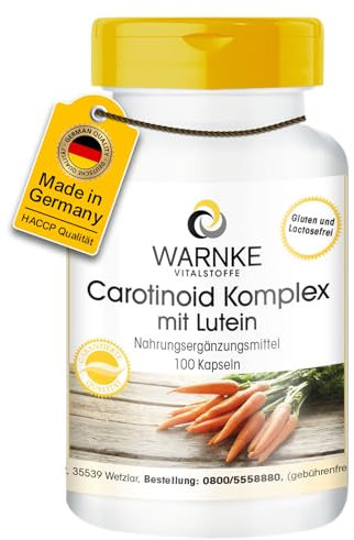 Carotinoid Komplex - 100 Kapseln - Lutein + Zeaxanthin + Beta-Carotin + Lycopin | Warnke Vitalstoffe - Deutsche Apothekenqualität