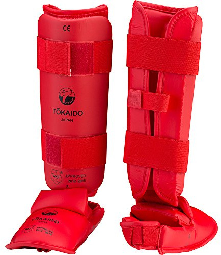 Tokaido Schienbein mit Fuß WKF Karate, rot, M