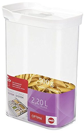 Emsa 514552 Vorratsdose Optima | Schüttdose mit Schiebedeckel | 2,2 L | Rechteckig | 100 % keimfrei | Frische-Dichtung | 100 % Sicher | Weiß/ Transparent, 16 x 9,9 x 23,8 cm