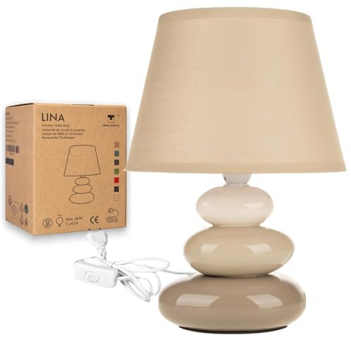 Urban Lifestyle Lampada da tavolo Lina/Lampada da comodino di ceramica di 3 pietre (taupe)