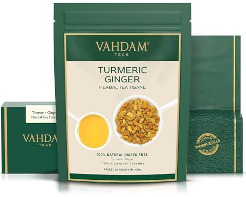 VAHDAM, Té de cúrcuma y jengibre (100 g) | Té de hierbas | sin cafeína | Infusión de té de hierbas | Ingredientes 100% naturales