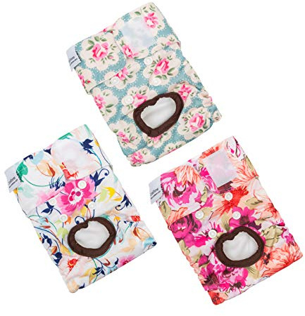 CuteBone hundblöjor kvinna tvättbara små medium stora 3-pack återanvändbara hundblöjor valpperiodbyxor för vovve värmetykel kissa