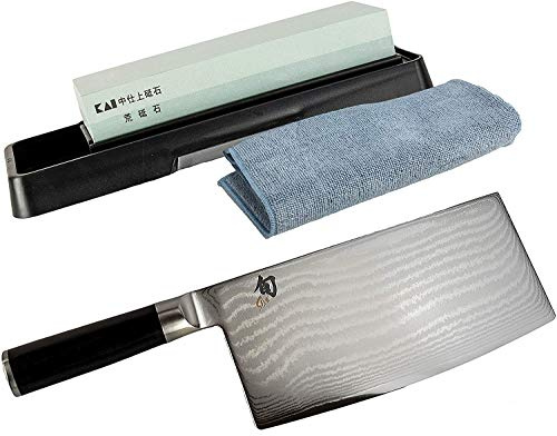 Kai Shun Classic Geschenkset Chinakochmesser DM-0712, ultrascharfes Kochmesser, 18 Klinge + KAI-Schleifstein AP-0305+ Premium- Poliertuch