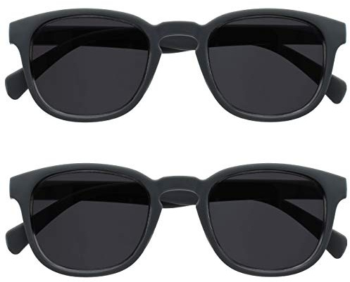 OPULIZE POP Lesesonnenbrille für Damen und Herren - 2er Pack - Lustige Runde Brille Matt - Getönte Gläser mit UV400 - Komfortable Federscharniere - Grau +2.00