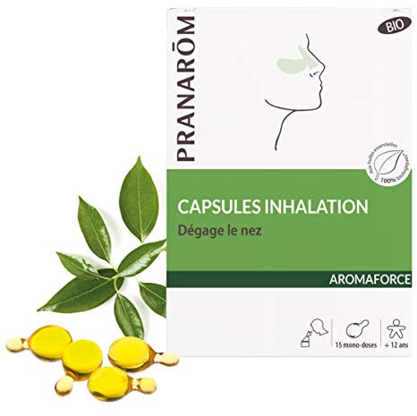 PRANARÔM - Aromaforce - Capsules Inhalation - Aux Huiles Essentielles - Dégage le nez - 100% Bio - 15 capsules