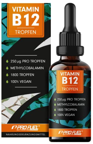 Vitamin B12 Tropfen - 1800 Tropfen (50ml) - bioaktives Methylcobalamin B12 - optimal hochdosiert mit 500mcg B12 - ohne Konservierungsstoffe oder Alkohol - 100% vegan