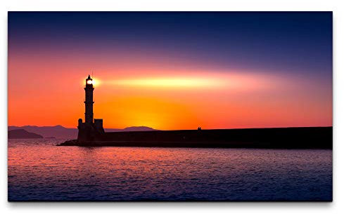 Paul Sinus Art Bilder XXL Leuchtturm am Meer 120x70cm Wandbild auf Leinwand
