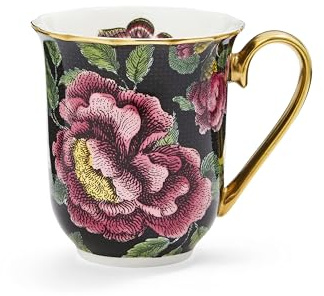Spode x Creatures of Curiosity Coffee Mug - Cream Floral Fine China Mug with 22-Carat Gold Detailing, Presented in a Giftable Box, Suitable for Tea or Coffee, 340ml