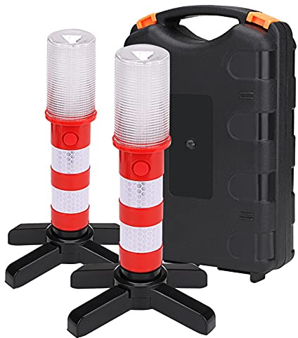 2pcs ÉClairage De Secours LED Road Flares Red Flashing, LumièRe Stroboscopique De SéCurité Trois Modes Kit, Road Safety Beacons, avec Base MagnéTique, Tenu à La Main d'urgence Sos LumièRe (Rouge)