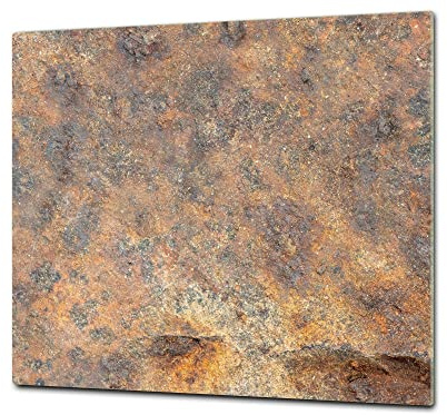 Tabla de cortar decorativa de cristal templado y cubre vitro – Dos en Uno – Resistente a golpes y arañazos – UNA PIEZA (60 x 52 cm) o DOS PIEZAS (30 x 52 cm); D24 Serie texturas oxidadas