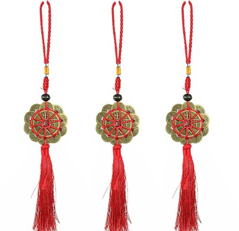 3 Pcs de Feng Shui pièces Chinoises de la Chance pièces de Feng Shui Nœud Chinois et Monnaie Porte-Bonheur en Forme Monnaie pour Richesse et de réussite