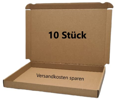 10 scatole di cartone per lettere formare A4, 320 x 225 x 25 mm, marrone, con chiusura a incastro, per spedizioni di libri, formato maxi o grandi lettere per DHL DPD GLS Hermes