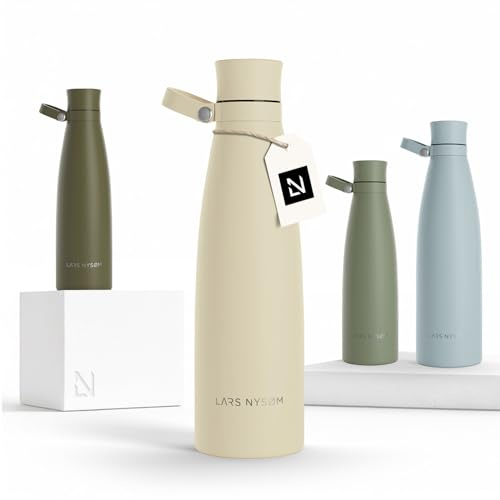 LARS NYSØM Stainless Steel Insulated Water Bottle 750ml, 1L | Insulated Thermo Flask for Hot and Cold Beverages | Leakproof Drinking Bottle (Almond Beige, 750ml)
