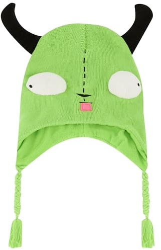 Concept One Unisex-Erwachsene Invader Zim, Gir Cosplay Adult Peruvian Winter Knit Cap with Ears and Tassels Beanie-Mütze, Grüne Quasten, Einheitsgre