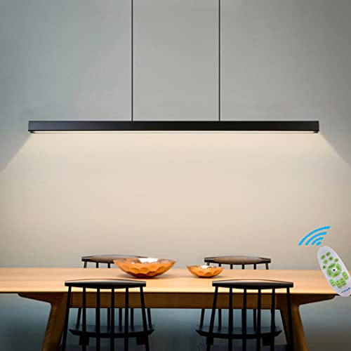 Hängelampe Büro LED Schwarz Pendelleuchte Küchenlampe Hängeleuchte Höhenverstellbar Esszimmerlampe Modern Linie Designer Dimmbar Hängend Lampe für Esstisch Bar Arbeitszimmer Kronleuchter (L150cm)