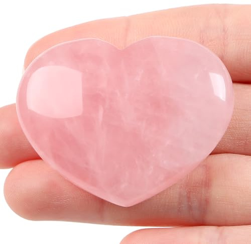 XIANNVXI 45mm 1.8 Rose Quartz Crystal Heart,Natural Reiki Rose Quartz Stone Polished Pink Crystal Stone,Quirky Gifts Small Gifts for Women