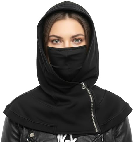CoolChange Einzel Kapuze | Kapuzenschal mit Reißverschluss | inkl. Gesichtsmaske | Schwarz