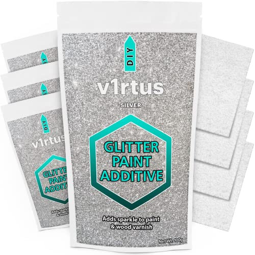 Silver Glitter Paint Additive 400g with 4X Buffing Pads | Additive for Glitter Paint Walls, Add to Interior & Exterior Paint, Emulsion, Varnish | v1rtus