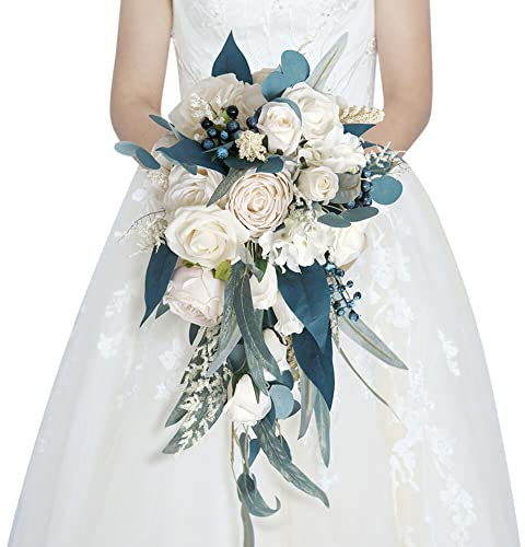 Uposao Bridal Bouquet, Teardrop Romantic Artificial Rose Bouquet, Bride and Bridesmaid Holding Bouquets Long Bouquet for Birthday Wedding Centerpiece Accessories