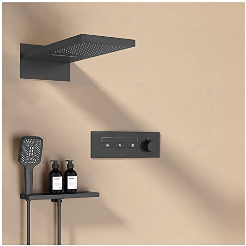 Ksunun unterputz duscharmatur Set,duschsystem mit Thermostat,duschgarnitur mit Bifunktional Wasserfall Duschkopf und Handbrause,überkopfbrause Set,Wandhalterung Duschsäule,dusche regendusche Set