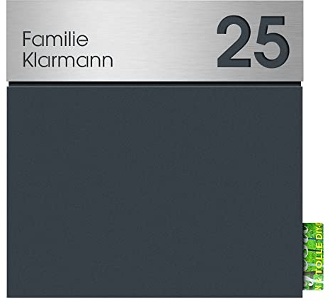 Design-Briefkasten mit Zeitungsrolle anthrazit mit Personalisierung (RAL 7016) MOCAVI Box 715 Stick 515 Postkasten Zeitungsrolle Wand-Briefkasten Name und Hausnummer