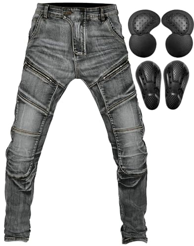 QIYUANT Herr Kevlar stretch jeans motorcykelbyxor vintage anti-rip skyddsbyxor med avtagbart godkänt förbättrat skydd kuddar för racing cykel, svart, XXL