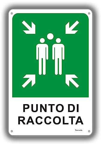 Cartello Punto di Raccolta, 30X20cm Cartello di emergenza e sicurezza in alluminio metallo