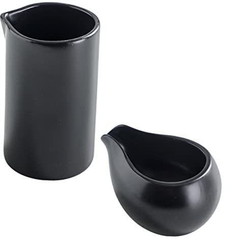 BRIGHTFUFU Pot à Lait En Céramique Cuillère Ronde, Petit Format, Couleur Noir Mat, Ensemble Multifonction Pour Sauces Et Café, La Cuisine Et Repas, Lot 2 Pièces Portable Et Léger