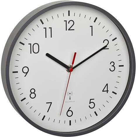 TFA Dostmann Horloge Murale Radio-pilotée analogique 60.3550.01, précision maximale, Moderne, Pendule pour Le Bureau, la Maison, Chambre Enfant, Facile à Lire, Noir