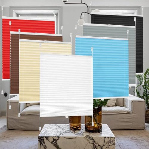 Fenster Plissee Klemmfix Jalousie 30 x 170 cm Blickdicht Easyfix Sonnenschutz Easyfix Plisseeroll Rollo für Fenster inkl.Klemmträger für Fenster ohne Bohren, Beige