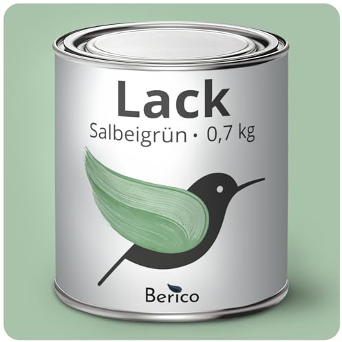 Berico Acryllack - Salbeigrün - 0,7 Kg - 4in1 Lack Buntlack Möbelfarbe Möbellack - Für Innen und Außen - Holz, Möbel, Metall & Fliesen