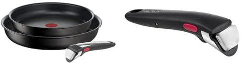 Tefal Ingenio Lot de 3 pièces, Poêles antiadhésives 24/28 cm + poignée amovible & Ingenio Poignée amovible noire, Empilable, Verrouillage sécurité 3 points, Supporte jusqu'à 10 kg