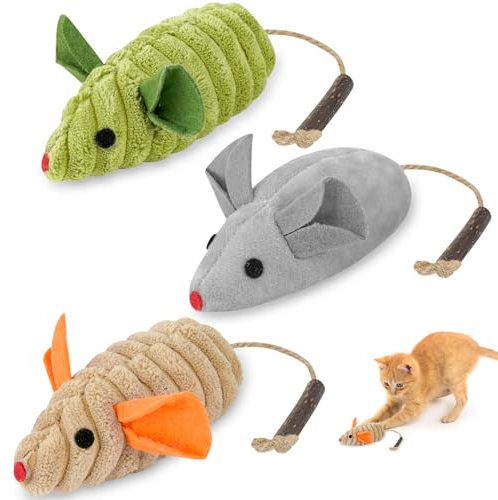 OSDUE Katzenspielzeug Maus, 3 Stück Katzenminzen Spielzeug, Plüsch Maus Kitten Spielzeug, Katzen Kauhölzer Sticks für Katzen Zahnpflege & Gegen Mundgeruch