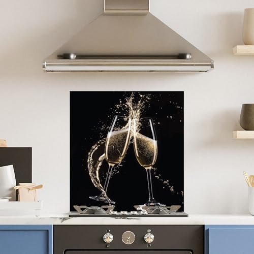 Premium (w)60cm x (h)65cm Champagne Flute Glass 6mm Kitchen Splashback Heat Resistant Toughened Polished Edges - Back Splash Back Coloured Hob Painted Tempered Splashback