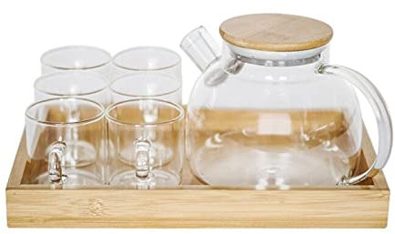 Carafe Eau Pichet en verre de ménage avec tasse Ensemble de bouteille d'eau transparente bouteille d'eau Boire Jus de boisson avec un bac à bobinerie Pichet à Thé Glacé(Color:B)