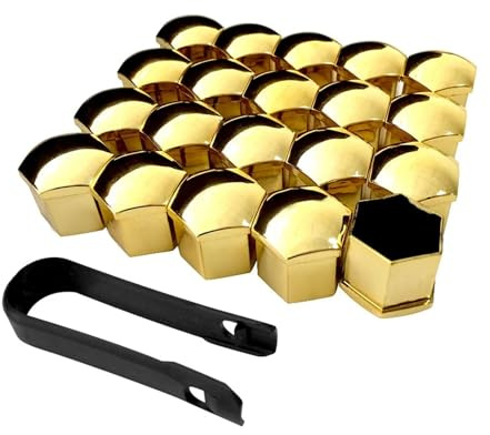 Radschraubenkappen 17mm,Radmutterkappen 20 Stücke 17mm Kunststoff Auto Radmutter Abdeckungen Bolzen Kappe Dekoration Universal Auto Zubehör(Gold,19mm)