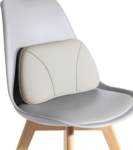 POKSRI Genuine Leather Lumbar Support Pillow,Back Pain Relief Cushion,fits tightly around waist,Real Cowhide,Memory Foam,fit Car Drive,Office chair,Rest seat,Improve Posture,Portable,15.5''Lx 8.7''H