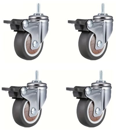 TAIGUHUI MöBelrollen 4 Stück 1,25 Zoll Lenkrollen mit TPR-Schraubenhebel, Universalrollen, Lenkrollen mit M6-Gewindestange for Karren, Möbel Rollen FüR MöBel(4 Brake)