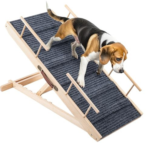 Trintion Hunderampe Klappbare Hunderampe aus Holz HöHenverstellbar 30-60cm rutschfeste Haustiertreppe Für Hunde Und Katzen Hunderampe Klappbar HöHenverstellbare Haustiertreppe rutschfeste Rampe