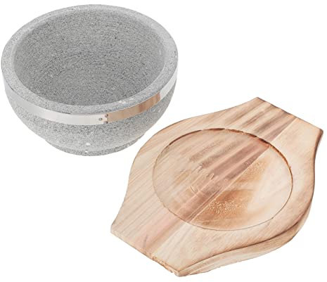 IMIKEYA Cuenco Piedra Coreano Con Base Madera Bol Para Sopa y Arroz Recipiente Multifuncional Para Cocina Con Protección Anti-calor Juego Para Comidas y Regalos