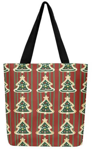 Loussiesd Weihnachtsbaum Leinwand Einkaufstasche Weihnachten Frohe Stofftasche für Strand Einkaufen Weihnachten Schlafzimmer Weihnachts Modeation Einkaufsbeutel Weicher Streifen Tragetasche