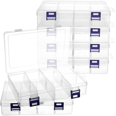 LOPYXBR 6 Stück Sortierboxen für Kleinteile, Plastik Aufbewahrungsbox mit 8 Fächer, 22x13,5x4,6cm Sortierbox, Klar Sortierboxen für kleinteile, Schrauben, Perlen, Ohrringen