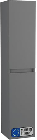 BadeDu GERS Hochschrank – 145 x 30 x 30 cm, Moderner Badezimmerschrank in Grau/Graphit – mit Soft-Close-System & 3 verstellbaren Einlegeböden