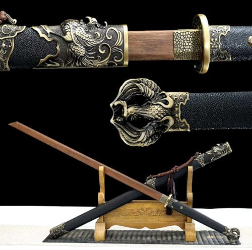 HJHUUA 108cm Katana aus Holz,natürlicher Drache,Phönix,Sandelholz,Samurai-Schwert,mit Leder umwickelte Holzscheide,handgefertigtes Bokken für Geschenke,Displays,Kendo-Training,Dekoration,Cosplay