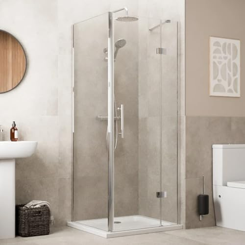 Baystone® 900 x 900mm Frameless Hinged Shower Door Enclosure 8mm Toughened Safefty Glass Reversible Cubicle Doors for Showers & Side Panel, Chrome