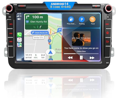 Autoradio für VW Golf 5 6 T5 Polo Sharan Passat Tiguän,[Android 14.0 4GB+64GB 2.0Ghz] CAWELL Doppel DIN Radio mit 4G/Navi/Bluetooth (8 Zoll, 2.0GHz,8-Core Android 14 mi DAB)