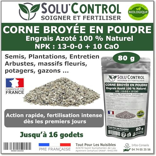80 g de Corne Broyée en Poudre SoluControl - Formulation haute qualité Organo-Minerale - Engrais Azoté 100% Naturel- Utilisable en Agricultre Biologique