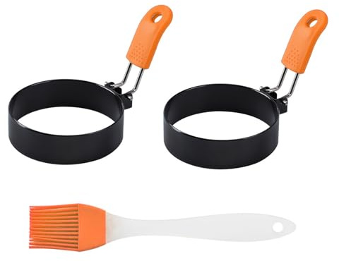 DOETYD 2 PCS Egg Rings Moulds Stainless Steel for Cooking Kitchen Pancake Egg Frying Meat Patty Breakfast (Orange)