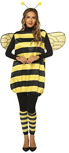 LYSINK Dam bi-kostym cosplay kläder rolig biklänning med vinge pannband benärm 4 delar halloween festkläder (01 gula vuxna, M)